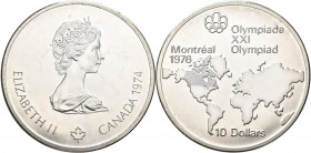 Proben & Verprägungen: Canada, Olympische Spiele Montreal 1976: 10 Dollars Gedenkmünze Landkarte mit falscher Jahreszahl 1974 statt 1973 !!! KM# 86.2 ...