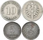 Proben & Verprägungen: Deutschland, Kaiserreich, Fehlprägung 10 Pfennig 1888 A (Jaeger 4), dazu 5 Pfennig 1920 D, Jaeger 297. Beide Münzen mit Stempel...