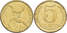 Proben & Verprägungen: Rumänien, 5 Lei 1991, Mihai Viteazul. Probe in Bronze, 21 mm, 4,17 g. Schäffer P 306-1.
 [differenzbesteuert]