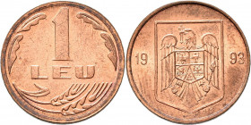 Proben & Verprägungen: Rumänien, 1 Leu 1993, Wappen. Probe in verkupfertem Stahl, 19 mm, 2,52 g. Schäffer P 340-2.
 [differenzbesteuert]