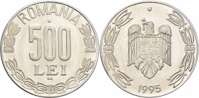 Proben & Verprägungen: Rumänien, 500 Lei 1995, Wappen/Adler. Probe in verkupfertem Stahl, 25 mm, 5,54 g. Schäffer P 348-4.
 [differenzbesteuert]