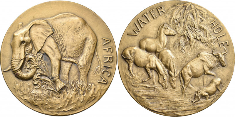 Medaillen alle Welt: Afrika: Bronzemedaille 1943 von Anna Hyatt Huntington. Rand...