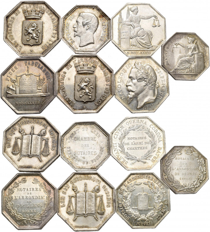 Medaillen alle Welt: Frankreich, Lot 7 Stück oktogonaler Silberjetons, 1836 v.Ba...