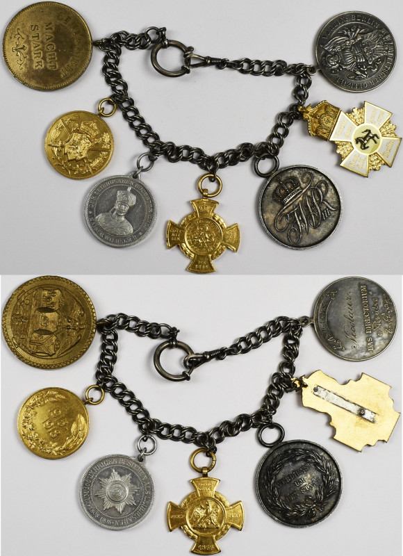 Medaillen Deutschland: Schützenkette um 1900, Kette Silber 835, dazu 7 Orden/Abz...