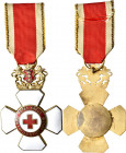 Orden & Ehrenzeichen: Danzig, Ehrenzeichen des Roten Kreuzes, Bronze vergoldet, 1. Modell ohne Hakenkreuz (bis 1934) mit Band. Selten angeboten !!! OE...