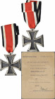 Orden & Ehrenzeichen: Drittes Reich: EK II. Klasse 1939 mit Urkunde zum Flakscharfschützen vom 24.12.1944. Sehr selten.
 [differenzbesteuert]