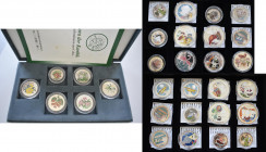 Alle Welt: Lot seltene Silbermünzen - teilcoloriert, überwiegend offiziell. Dabei Set Cuba Flora der Karibik mit 6 Münzen sowie eine weitere Box mit 2...