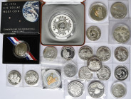 Alle Welt: Raumfahrt / Astronomie auf Münzen und Medaillen: Kleines Lot mit 23 Stück, überwiegend Silber, dabei zum Beispiel ½ Dollar USA 2019 gewölbt...