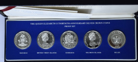 British Commenwealth: 30th Anniversary Silver Crown Coins Proof Set: 5 Münzen zum Jubiläum in der höchsten Qualität polierte Platte im Gesamtetui. Dab...