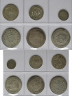 Afghanistan: Nettes Lot 6 Silbermünzen 1299 - 1316 AH: Dabei 1 Rupie, 5 Amani (50 Rupees), 2½ Afghanis und 3 x 5 Rupien.
 [differenzbesteuert]