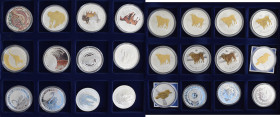 Australien: 24 x 1 OZ Gedenkmünzen zu verschiedenen Anlässen, teils veredelt. Dabei Känguru, Schwan, Ochse u.s.w.
 [differenzbesteuert]