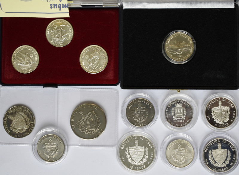 Kuba: Kleines Lot mit 13 Münzen, davon 10 x aus Silber. Schiffe / Sport / Flora ...