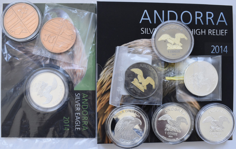 Andorra: Kleines Lot 10 x Anlagemünzen ”Eagle”, davon 2x in Kupfer.
 [differenz...
