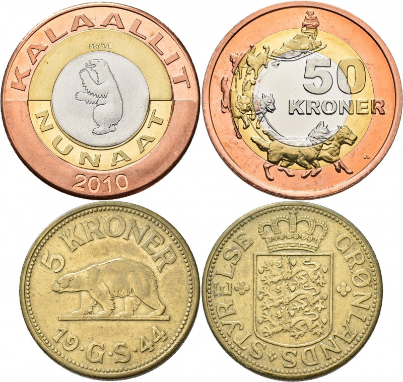Grönland: Lot 6 Münzen: 25 Öre 1926, 50 Öre 1926, 1 Krone 1926, 5 Kroner 1944, 1...