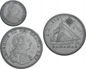 Großbritannien: Kleines Lot 3 Stück PATTERN 1808: Bahamas 5 Shilling, KM# X1d, Sierra Leone 2$ Africa KM# M6d und England Crown nach Vorlage von Wilia...