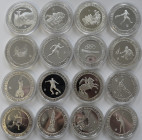 Spanien: 16 x 200 PTAS Gedenkmünzen Olympische Spiele Barcelona 1992. Augenscheinlich komplette Serie. Polierte Platte. Jede Münze wiegt 27g und ist a...