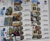 Euromünzen: Kleines Lot 18 ”besserer” Euro-Numisbriefe, dabei: Andorra (2), Belgien (9), z.B. mit rotem Kreuz und Malta (7) mit Police und Flug. Sehr ...