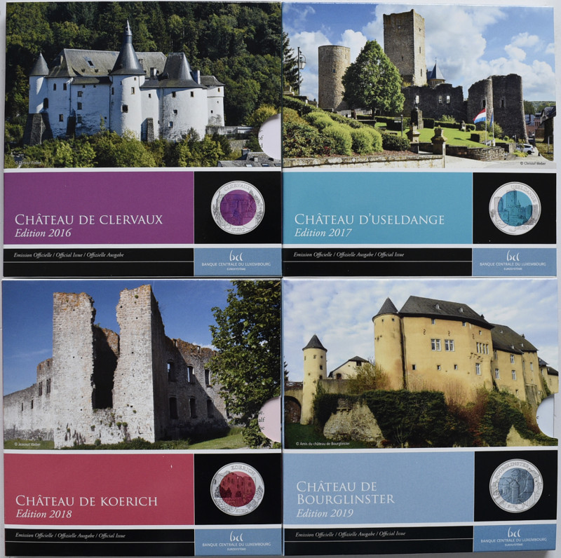Luxemburg: Lot 4 x 5 Euro Gedenkmünzen der Jahre 2016-2019 aus der Serie Burgen ...
