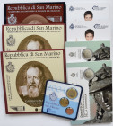 San Marino: Kleines Lot 7 x 2 Euro Gedenkmünzen (2004, 2005 (2x), 2012 (2x), 2016 (2x)) und 1 x Minikit 2004. Alle Münzen in Blistern, 2005 ohne Umhül...