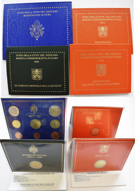 Vatikan: Kleines Lot 3 x 2 Euro Gedenkmünzen (2005, 2016,2016) und 1 x KMS (2007...