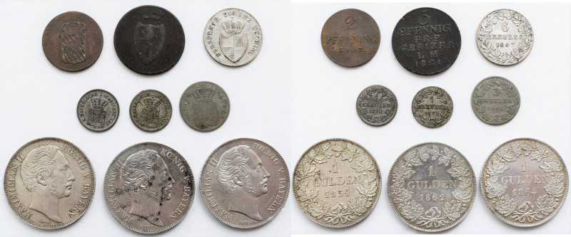 Bayern: Kleines Lot 9 Münzen, überwiegend Bayern, dabei 3 x 1 Gulden (AKS 151, J...