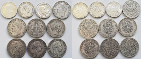 Umlaufmünzen 2 Mark bis 5 Mark: Lot 10 Münzen, dabei 3 x 3 Mark und 7 x 5 Mark.
 [differenzbesteuert]