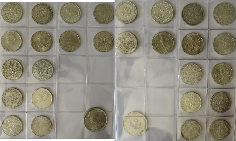 Weimarer Republik: Lot 15 Münzen zu 3 Reichsmark (14) und 5 Reichsmark (1) 1924-...