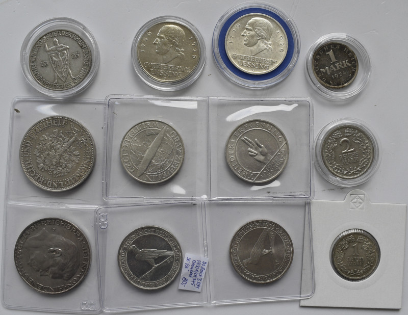 Weimarer Republik: Lot 12 Stück, Münzen von 1 Mark bis 5 Mark, dabei auch eine H...