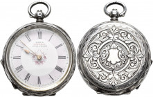 Uhren: Damen Silbertaschenuhr mit Schlüsselaufzug. Emaile Zifferblatt Kay's Empress swiss Made. Um 1900, 925 Ag.
 [differenzbesteuert]