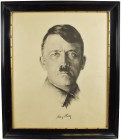 Varia, Sonstiges: Bleistiftzeichnung (Nachdruck auf Pappe) von Hofrat K. J. Böhringer. Portrait Adolf Hitler von vorne, darunten Wasserzeichen KIB und...