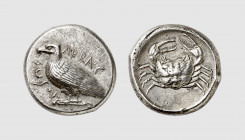 Sicily. Acragas. 460-450 BC. AR Tetradrachm (17.17g, 9h). Baldwin Brett 223 = Westermark 423.2 (this coin). Very rare. Old cabinet tone. Perfectly cen...