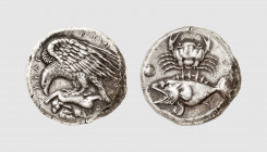 Sicily. Acragas. 420-415 BC. AR Tetradrachm (17.23g, 3h). Bank Leu 1976 (15) lot 51 (same dies); Westermark 529.6 (same dies). Very rare. Less than te...