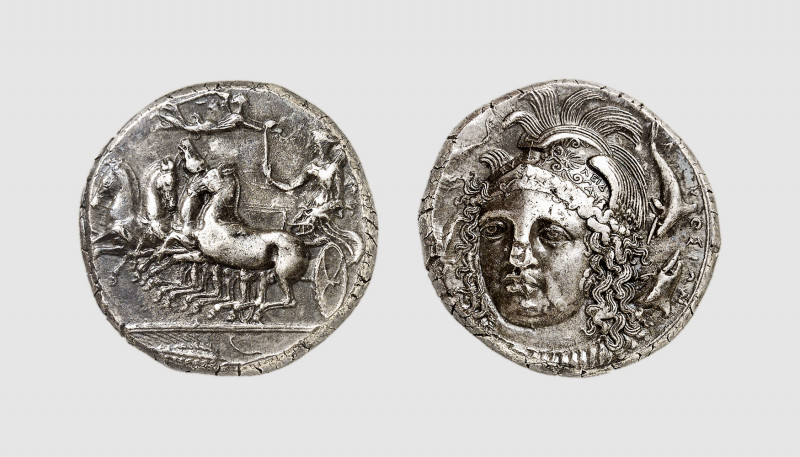 Sicily. Syracuse. 415-405 BC. AR Tetradrachm (16.97g, 9h). Reverse die signed by...