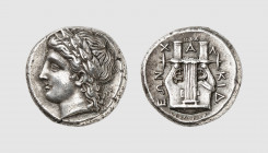 Macedon. Chalcidian league. Olynthus. 358-355 BC. AR Tetradrachm (14.45g, 4h). Kraay-Hirmer 410 (this coin); Robinson-Clement 87. Old cabinet tone. Pe...