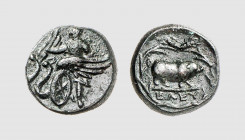 Attica. Eleusis. 350-330 BC. Æ 14 (2.99g, 9h). Laffaille 123 = Strauss 357 (this coin). Very rare. Charming green patina. Perfectly centered and struc...