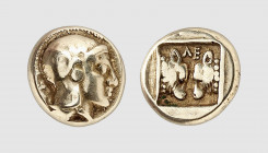 Lesbos. Mytilene. 454-428 BC. EL Hecte (2.53g, 4h). BMC 37 (same dies); Bodenstedt 35. Very rare. Old cabinet tone. Bodenstedt only records four examp...