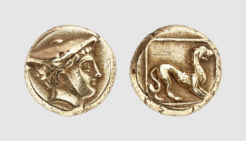 Lesbos. Mytilene. 377-326 BC. EL Hecte (2.51g, 3h). BMC 68; Bodenstedt 83. Old c...