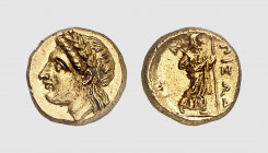 Caria. Pixodarus. Halicarnassus. 340-334 BC. AV 1/6 Daric (1.39g, 12h). Konuk 290 (this coin); SNG Lockett 2911. Very rare. Lightly toned. Perfectly c...