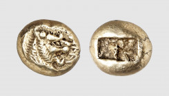 Lydia. Alyattes. Sardes. 610-560 BC. EL Trite (4.71g). Walwet issue. SNG von Aulock 8204; Weidauer 91. Very rare. Old cabinet tone. A lovely coin. Cho...