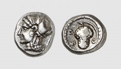 Cilicia. Soli. 425-400 BC. AR Obol (0.88g, 3h). SNG von Aulock 5860; Tradart 3.74 (this coin). Old cabinet tone. A lovely coin. Good very fine. From a...