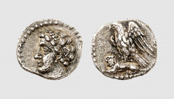 Cilicia. Uncertain mint. 4th century BC. AR Obol (0.68g, 6h). Göktürk -; SNG Levante 231. Old cabinet tone. Interesting type. Good very fine. From a p...