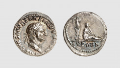 Empire. Vespasian. Rome. AD 69-71. AR Denarius (3.13g, 6h). Judaea Capta issue. RIC 15; Tradart 4.69 (this coin). Old cabinet tone. Artistic dies. Cho...