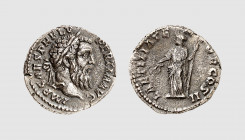 Empire. Pertinax. Rome. AD 193. AR Denarius (3.25g, 6h). RIC 4a; Tradart 6.176 (this coin). Old cabinet tone. A bold portrait of fine style. Good very...