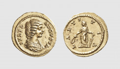 Empire. Julia Domna. Laodicea ad Mare. AD 200-207. AV Aureus (7.18g, 1h). Calicó 2619; RIC 561. Very rare. Lightly toned. Struck on a broad flan. Slig...