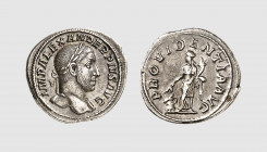 Empire. Severus Alexander. Rome. AD 232. AR Denarius (2.88g, 7h). Cohen 501; RIC 250. Old cabinet tone. Choice extremely fine. From a private collecti...