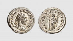Empire. Philip I. Rome. AD 247. AR Antoninianus (4.53g, 6h). Cohen 124; RIC 3. Old cabinet tone. Choice extremely fine. From a private collection; Tra...