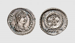 Empire. Gratian. Antioch. AD 367-375. AR Reduced Siliqua (2.15g, 12h). RIC 34f; Tradart 5.100 (this coin). Old cabinet tone. A lovely coin. Choice ext...