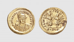 Empire. Theodosius II. Constantinople. AD 425-429. AV Solidus (4,35g, 6h). Depeyrot 79.1; RIC 237. Lightly toned. Good very fine. From a private colle...