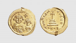 Byzantium. Heraclius, with Heraclius Constantine. Constantinople. AD 616-625. AV Solidus (4.40g, 6h). DOC 13d; Sear 738. Lightly toned. Areas of strik...