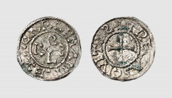 Europe. France. Carloman II. Troyes. 879-884. AR Denarius (1.76g, 3h). Depeyrot 1087. Very rare. Lightly toned. Insignificant deposits. Choice extreme...